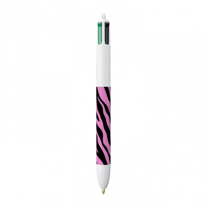 STYLO BIC® PERSONNALISABLE '4 COULEURS ANIMAL' - zèbre rose