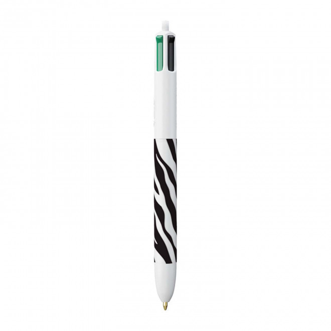 STYLO BIC® PERSONNALISABLE '4 COULEURS ANIMAL' - zèbre noir