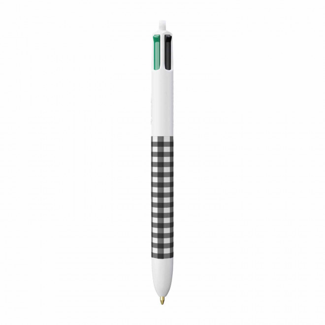STYLO BIC® PERSONNALISABLE '4 COULEURS VICHY' - noir et blanc