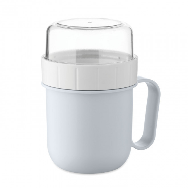 MUG EN PP AVEC COMPARTIMENT 450ML PERSONNALISABLE 'MOUSLI' - bleu clair