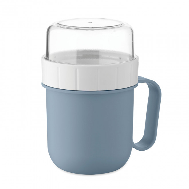 MUG EN PP AVEC COMPARTIMENT 450ML PERSONNALISABLE 'MOUSLI' - bleu petrole