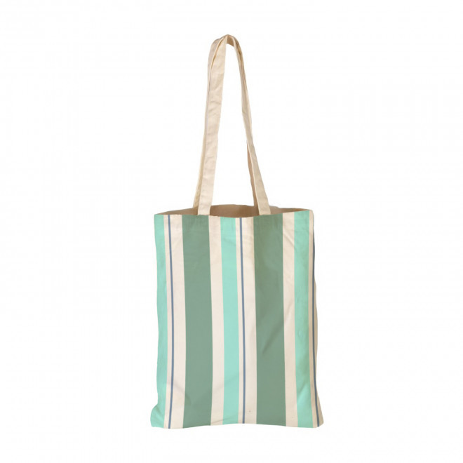 TOTE BAG IMPRESSION GRANDE RAYURE PERSONNALISABLE 'TICTOC' - turquoise/bleu ciel/bleu