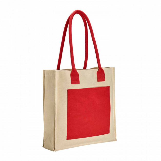 SAC SHOPPING SOUFFLET PERSONNALISABLE 'CONTRO' - naturel/rouge