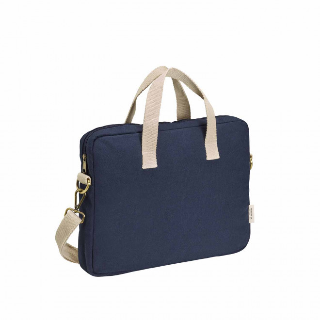 SACOCHE ORDINATEUR PERSONNALISE COTON RECYCLE 'ROY' - bleu marine