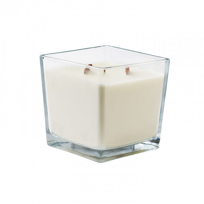 BOUGIE PARFUMEE MECHE BOIS PERSONNALISABLE 'BANILBO L' - blanc
