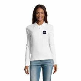POLO PUBLICITAIRE MANCHES LONGUES FEMME 'PODIUM' BLANC