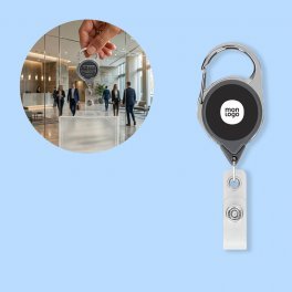 PORTE BADGE DEROULEUR PERSONNALISABLE 'DISTUBI MOUSQUETON'