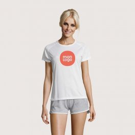 TEE SHIRT PUBLICITAIRE RESPIRANT FEMME BLANC 'SPORTY' 140 GR/M²