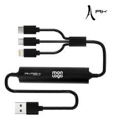 CÂBLE USB PERSONNALISÉ 3 EN 1 AVEC BATTERIE DE SECOURS AKASHI® 'CONNEXIO'