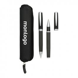 PARURE DE STYLO PERSONNALISABLE BILLE ET ROLLER 'CARBON' 