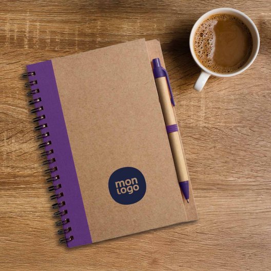 CARNET À SPIRALE PERSONNALISÉ LIGNÉ AVEC STYLO RECYCLÉS 'RAMSES'