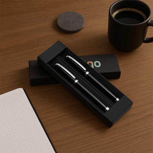 PARURE STYLO BILLE PUBLICITAIRE & ROLLER GRAVÉS 'COURBEVOIE'