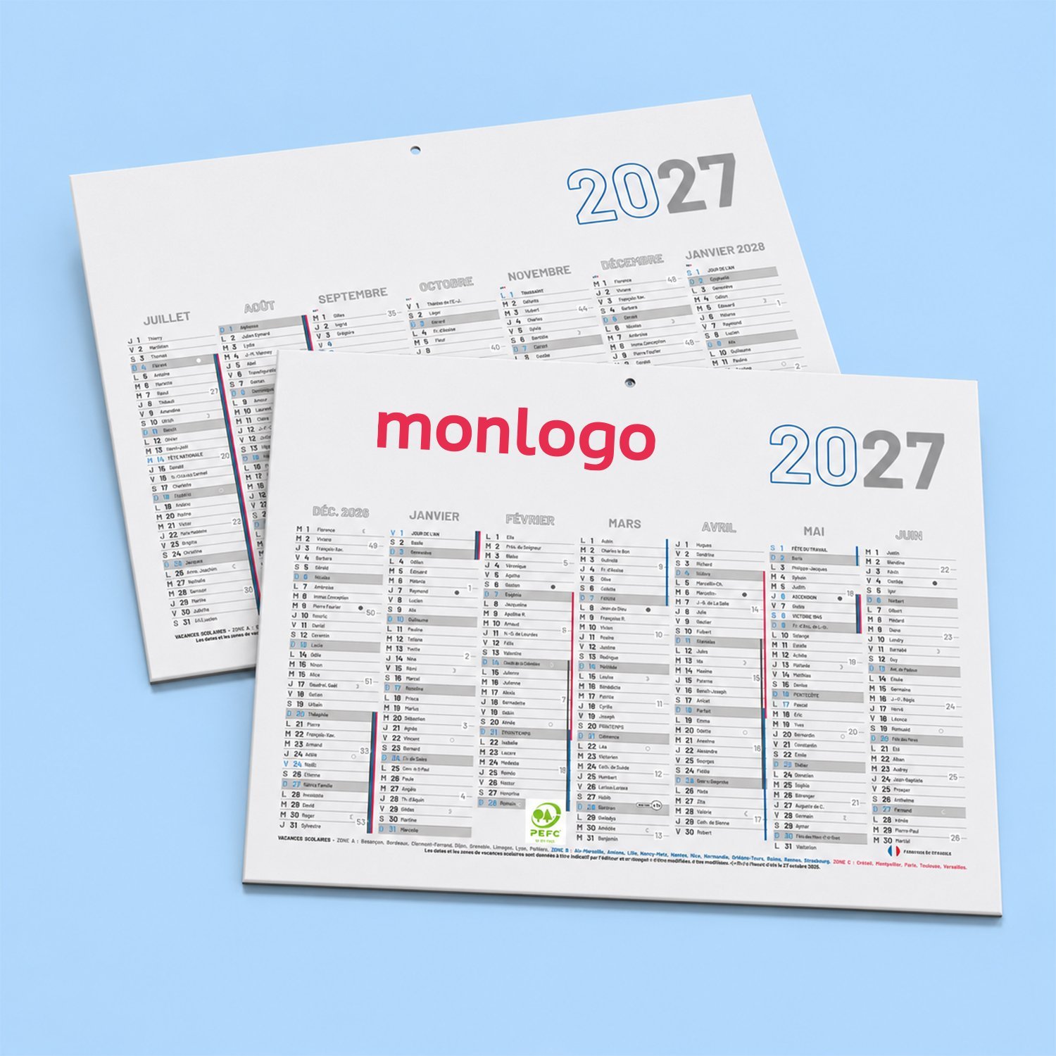 MINI CALENDRIER BANCAIRE PERSONNALISABLE RIGIDE 27x20,8CM 'CALENDY'
