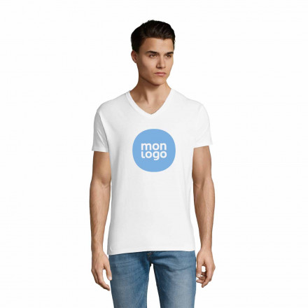 TEE SHIRT BLANC HOMME PUBLICITAIRE COL V 'IMPERIAL V'