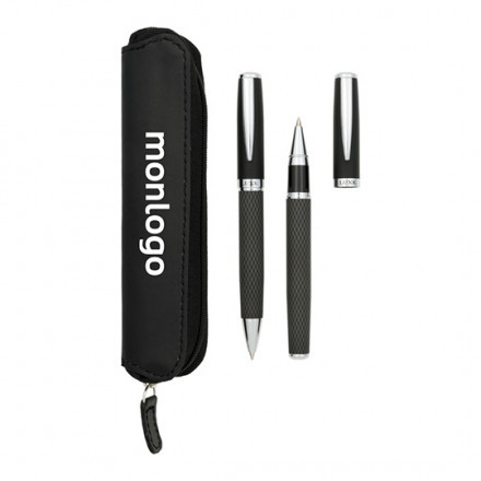 PARURE DE STYLO PERSONNALISABLE BILLE ET ROLLER 'CARBON' 