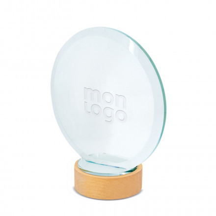 TROPHEE PERSONNALISE EN VERRE ET BOIS 'KAYNA BULLE'