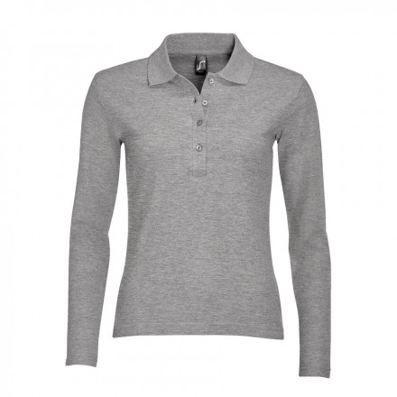 POLO PUBLICITAIRE FEMME MANCHES LONGUES 'PODIUM' - gris chiné