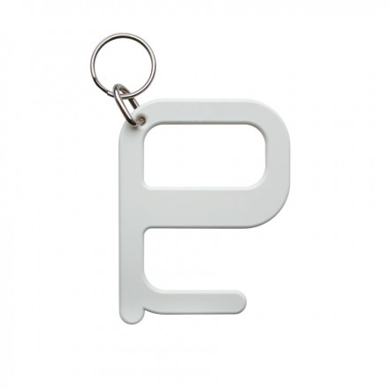 PORTE-CLÉS SANS CONTACT ANTIMICROBIEN A PERSONNALISER 'HIGIENO' - blanc