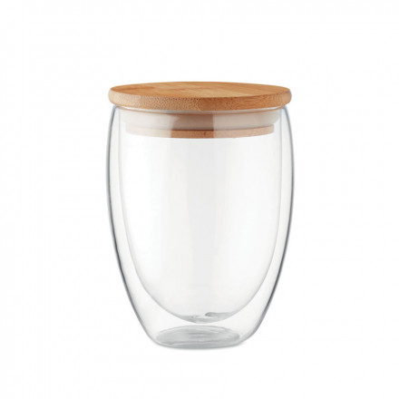 VERRE PERSONNALISÉ EN BOROSILICATE AVEC COUVERCLE BAMBOU 'DALU' - transparent/bambou