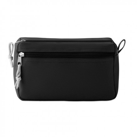 TROUSSE DE TOILETTE PERSONNALISÉE EN RPET AVEC LANIÈRE 'JEANNETTE' - noir