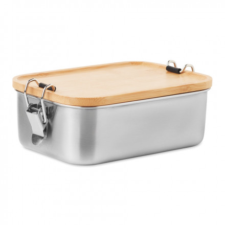 LUNCH BOX PERSONNALISÉE EN ACIER ET BAMBOU 'FIOCCHI' - acier/bois