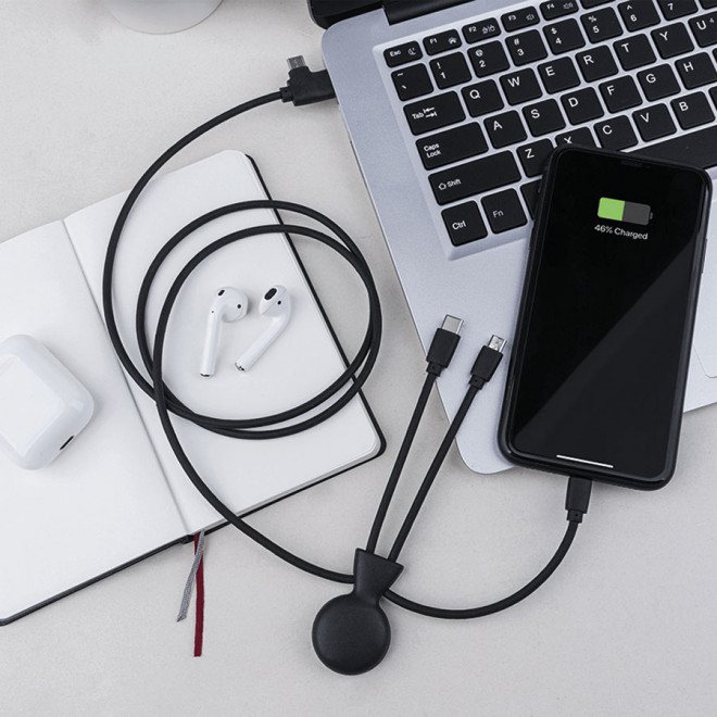 CÂBLE DE CHARGE PUBLICITAIRE BIODÉGRADABLE MULTI CONNECTEURS XOOPAR® 'MR BIO LONG'