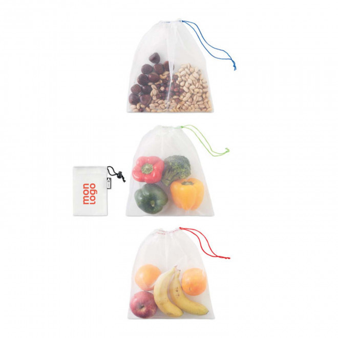 ENSEMBLE DE 3 SACS FILETS PUBLICITAIRES 'VEGGIE'