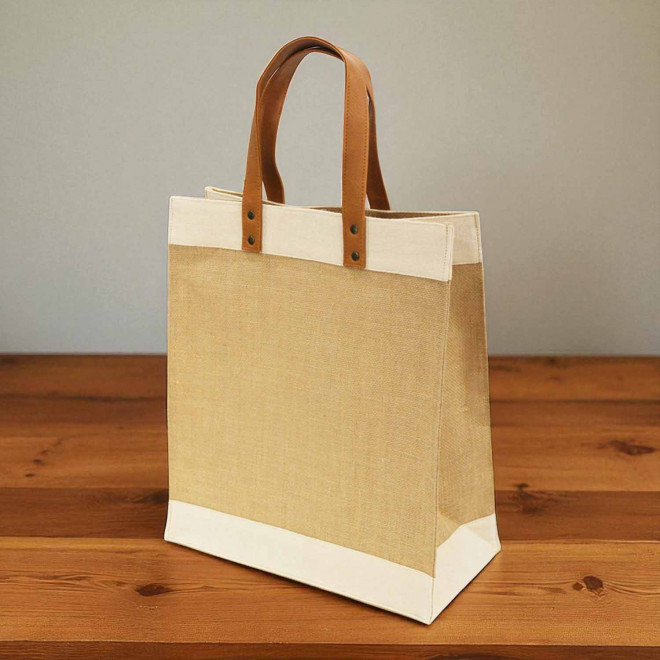 CABAS PERSONNALISABLE EN JUTE ANSES EN PU 'KENDRICK'