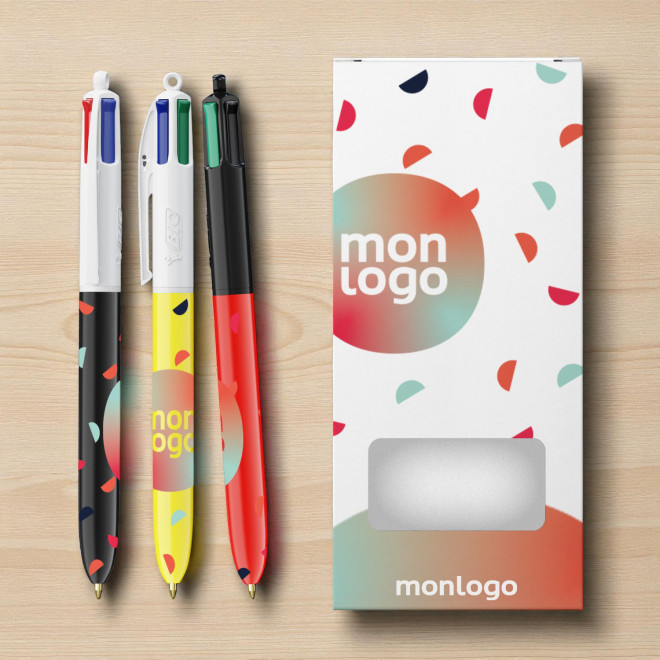 PACK PERSONNALISABLE 3 STYLOS 4 COULEURS BIC® 'STYLBOX'
