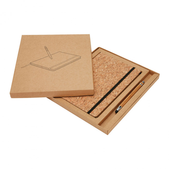 CARNET A5 EN LIÈGE AVEC STYLO BAMBOU PERSONNALISÉ 'LEIRIA'