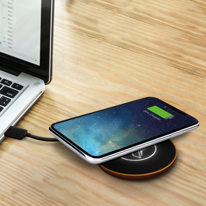 CHARGEUR À INDUCTION PUBLICITAIRE 10W ANTIBACTÉRIEN SCX® AVEC LOGO LUMINEUX 'HAMES'