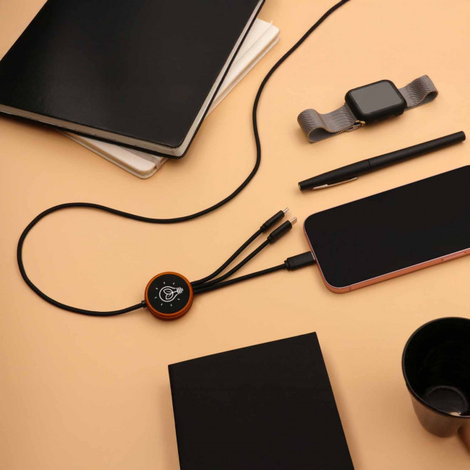CABLE DE CHARGE 5EN1 SCX® PERSONNALISÉ LOGO LUMINEUX  'KIPA SMART'