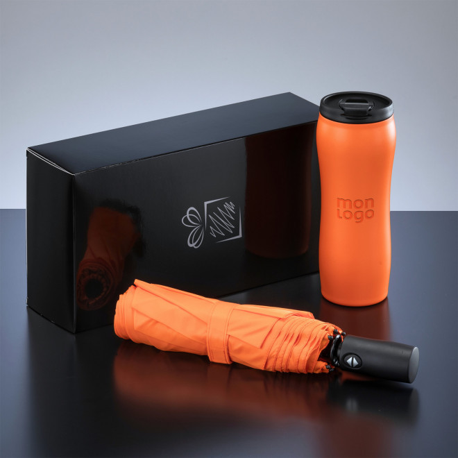 COFFRET PARAPLUIE ET MUG 400ML PERSONNALISABLE 'UMBRI'
