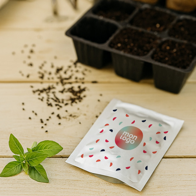 SACHET DE GRAINES PERSONNALISABLE EN QUADRI  'PLANTAI M'