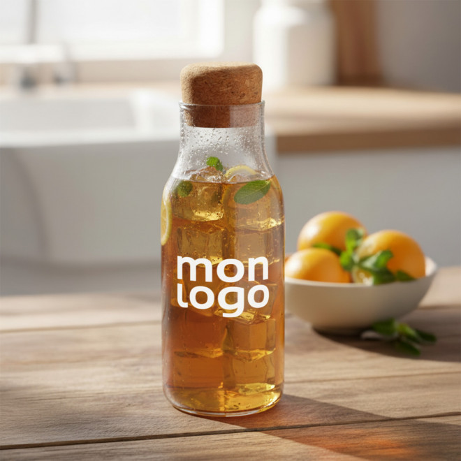 CARAFE PERSONNALISABLE EN VERRE AVEC BOUCHON LIEGE 'JUCY'