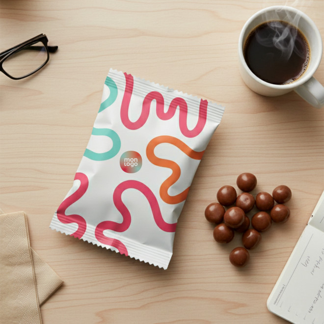 SACHET DE 10G DE BILLES AU CHOCOLAT PERSONNALISABLE 'SHOKI'