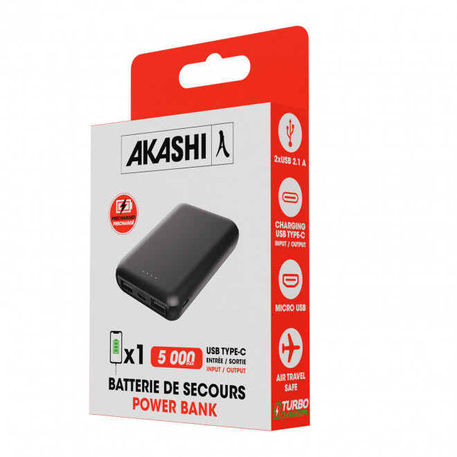 BATTERIE DE SECOURS PUBLICITAIRE 2 PORTS USB 5000 mAh AKASHI® 'CRONOS'