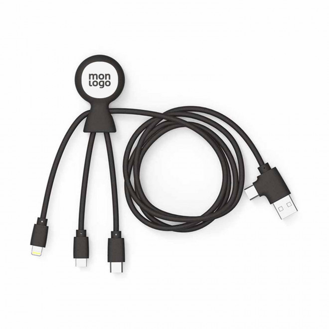EXPRESS 72H   CÂBLE DE CHARGE PUBLICITAIRE BIODÉGRADABLE MULTI CONNECTEURS XOOPAR® 'MR BIO LONG' 