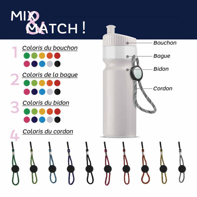 GOURDE DE SPORT PERSONNALISABLE MIX & MATCH 750 ML 'CORDI'