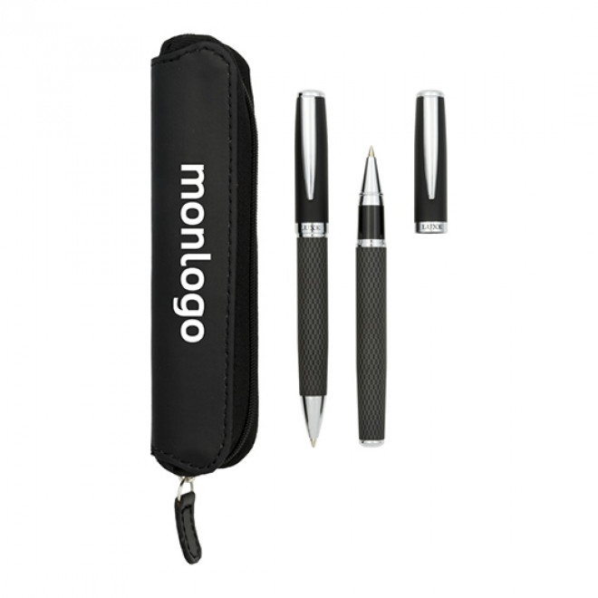 PARURE DE STYLO PERSONNALISABLE BILLE ET ROLLER 'CARBON' 