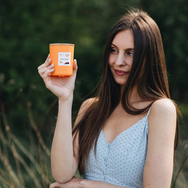 BOUGIE PARFUMEE VERRE ET BAMBOU PERSONNALISABLE 'AVA MAY'