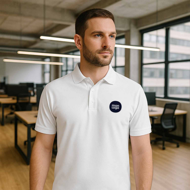 POLO HOMME BLANC PERSONNALISE 210G 'JHK ESSENTIAL'