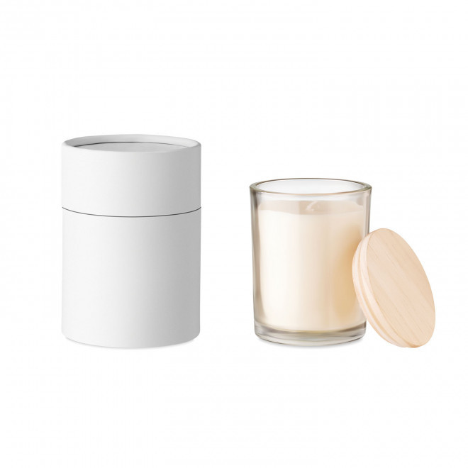 BOUGIE PUBLICITAIRE PARFUMÉE COUVERCLE BAMBOU 'BANILA'
