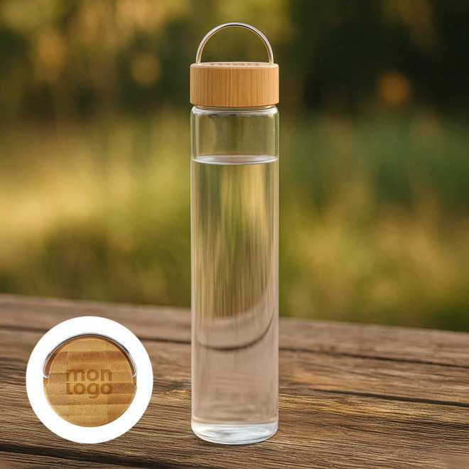 BOUTEILLE PERSONNALISABLE EN VERRE ET BAMBOU 500ML 'BALS'