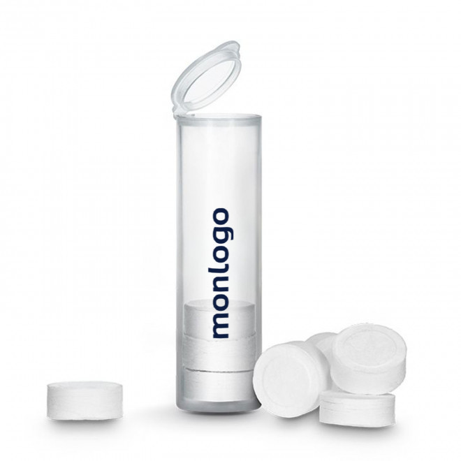 TUBE PERSONNALISABLE 8 LINGETTES COMPRESSÉES 'TEMIZ'