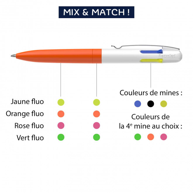 STYLO 4 COULEURS PERSONNALISABLE MIX&MATCH 'TAKE 4 NEON'