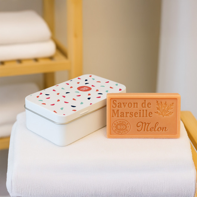 SET PERSONNALISABLE SAVON ET BOITE METAL 'OLIVIA BOITE'