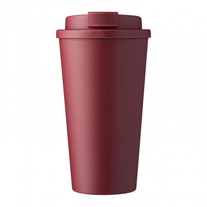 MUG DOUBLE PAROI PERSONNALISE PLASTIQUE 475ML 'BUKZ' - bordeaux