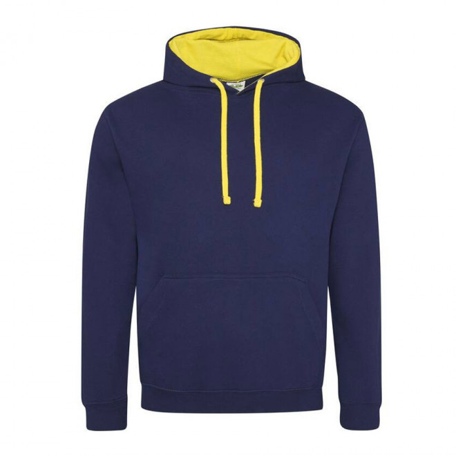 SWEAT CAPUCHE MIXTE JUST HOODS PERSONNALISABLE 'VARSITO' - navy/jaune