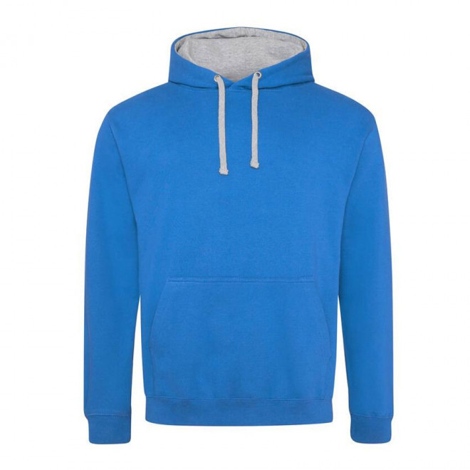 SWEAT CAPUCHE MIXTE JUST HOODS PERSONNALISABLE 'VARSITO' - bleu/gris chiné